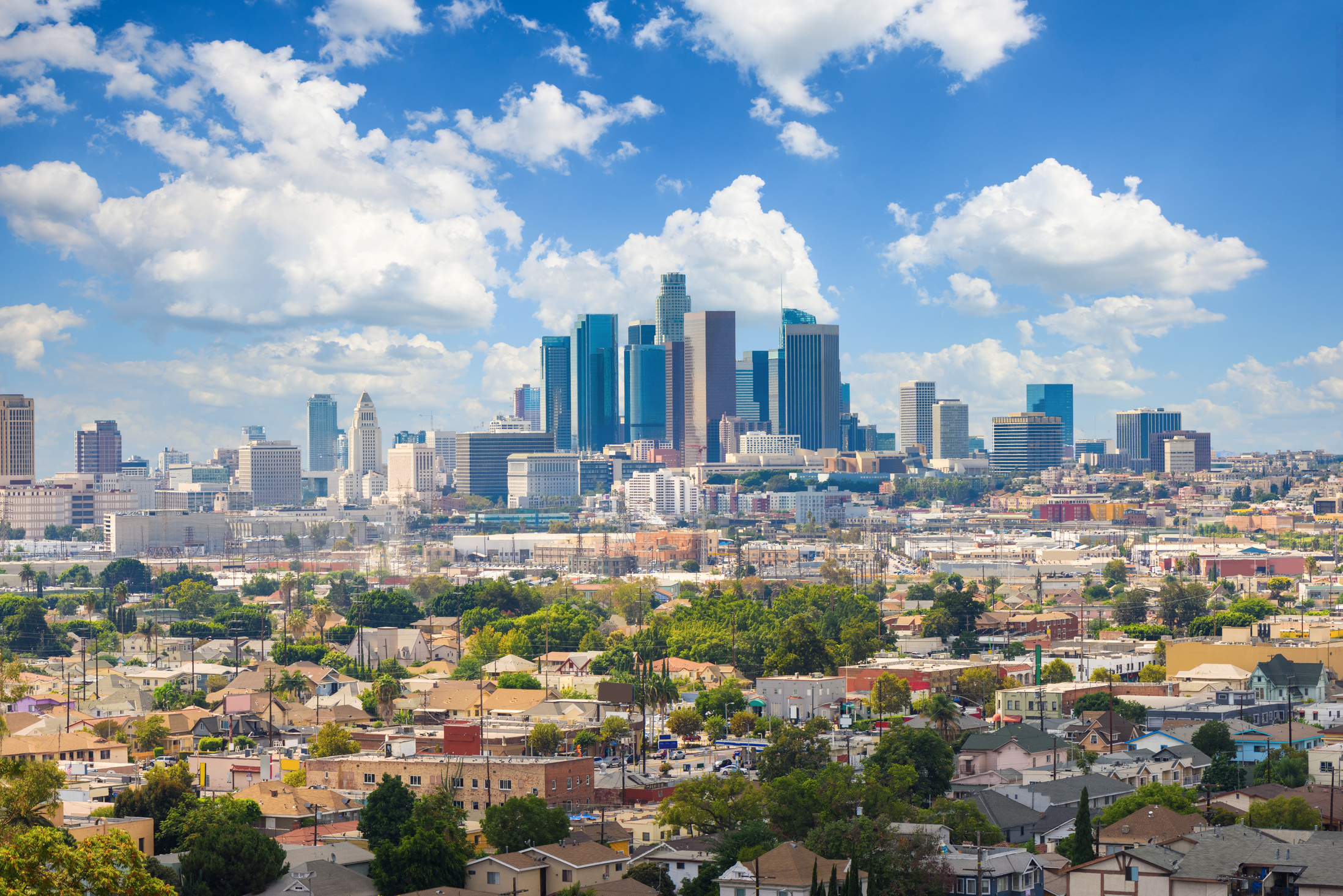 Los Angeles, California, USA downtown cityscape at cloudy day